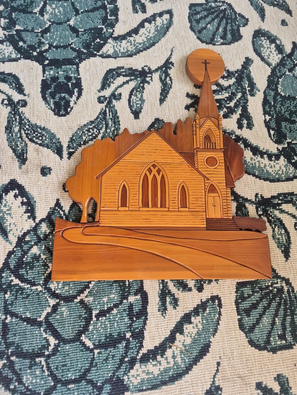 Wooden Church Wall Décor in Warm Brown